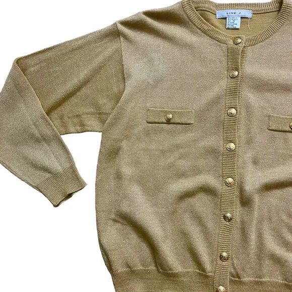 Sold/// 1990’s Vintage Blousy Gold Lurex Cardigan, Size Medium - Picture 4 of 8